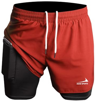 Short de Course 2 en 1 pour Hommes Short de Sport Short d'entraînement pour Marathon en extérieur Rouge Orange 2XL