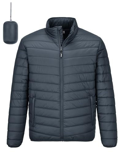 Outdoor Ventures Herrjacka, lätt varm övergångsjacka, herr, höst/vinter, dunjacka, fickförvaring, design, vattentät lämplig för utomhus, fritid, vandring, Mörkgrå, XXL
