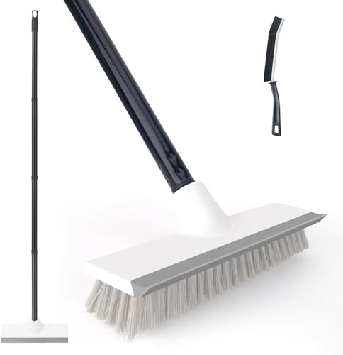 Deck Cleaning Brush 2 in 1 Scrape Brush with Long Handle,120 cm Floor Scrubber Broom for Patio, Garage, Swimming Pool,Concrete Cleaning Stiff Bristles Push Broom