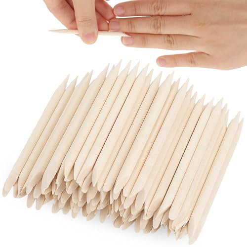 cobee Rosenholzstäbchen Maniküre, 100 Stücke Doppelende Holz Nagelhautschieber Multifunktional Nagelhautschieber Orange Wood Sticks Cuticle Pusher Remover Maniküre- & Pediküre-Sets