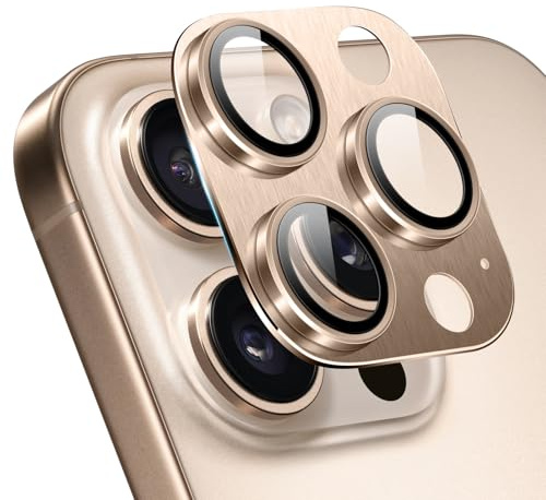 ZoRoll Pellicola Fotocamera Compatibile con iPhone 16 Pro/16 Pro Max, Bordo in Metallo Anti Graffio HD Vetro Temperato Protezione Lente Pellicola Compatibile con iPhone 16 Pro/16 Pro Max - Marrone