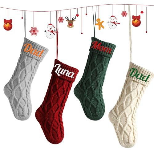 Weihnachtsstrumpf Personalisiert Nikolausstrumpf Mit Benutzerdefinierte Namen 18 Inch Großer Gestrickter Weihnachtsstrumpf Weihnachtssocken Zum Aufhängen Kamin Weihnachtsbaum Deko (Grau)