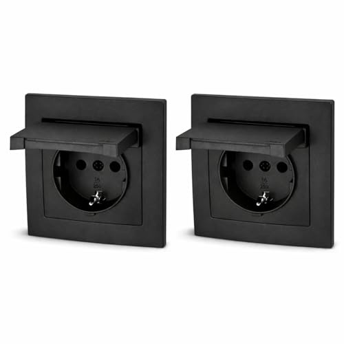 2er Pack, Unterputz Steckdose IP44, Steckklemme, All-in-One, Serie ET-1 schwarz