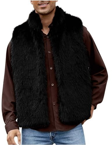 Pelz Weste Herren Kunstpelz Warm Winter Pelzweste Fellweste Weste Faux Pelz Ärmellose Jacke Steppweste Herren Plüsch Gefüttert Bequem Fellweste Winter