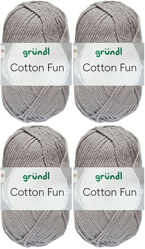 4x50 Gramm Gründl Cotton Fun Häkelgarn aus 100% Baumwolle inkl. Anleitung für Einkaufsnetz (27 Hellgrau)