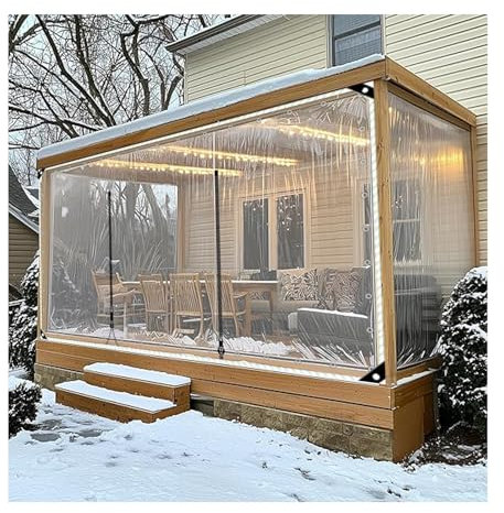 Tarps Grommets Heavy Duty Waterproof PVC Transparent，Zipper door transparent tarpaulin，0.5mm Clear Awning Canopy Patio Tent Enclosure，for Garage，Patio，Gazebo，Outdoor(H1.5xW3.5m/H4.9xW11.4ft)