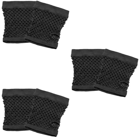HLMYER 3 Pairs Retro Short Black Fishnet Gloves,Nylon Short Black Mesh Gloves,Fingerless Fish Net Gloves,Punk Stretchy Black Fishnet Gloves Women,for Theme Party,Cosplay,Parties Supplies Accessories