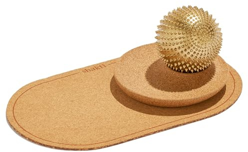 ShaktiMat Wonderball Acupressure Massage Ball, Cast in Brass with Natural Cork Rolling Mat & Stand Included | Activate Trigger Points Like Acupuncture to Relieve Tension and Stress and Help Relax