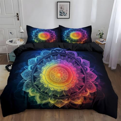 Generisch Bettwäsche 180x200cm Mandala Mit Farbverlauf Bettwäsche Set Weich Bügelfrei Atmungsaktiv Mikrofaser Bettbezug für Schlafzimmer Kinderzimmer mit 2 Kissenbezüge 80x80 cm