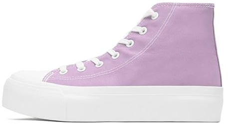 Zapatillas de lona de caña alta para mujer, con plataforma clásica, con cordones, zapatos deportivos al aire libre, tenis, correr, caminar, transpirables, Purple, 41 1/3 EU