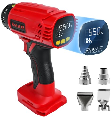 Pistola de calor inalámbrica de 400 W, 550 ℃, para batería Milwaukee de 20 V con pantalla digital LED y 4 boquillas, protección contra sobrecarga, pistola de aire caliente de control ajustable para