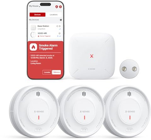 X-Sense Smart Smoke Alarm with SBS50 Base Station for Home with Magnetic Mount, Wireless Interlinked Fire Alarm, 10-Year Life Product and Replaceable Battery, App Function, XS0D-MR31