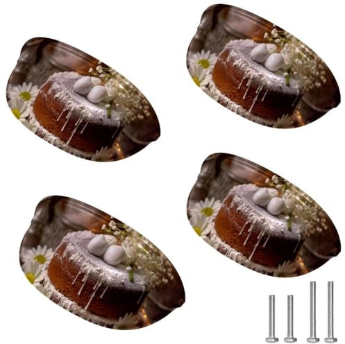 RODAILYCAY Schrankgriffe für Kommoden, 4 Stück, mit süßem Kuchen verziert, Gänseblümchen, altes Holz, Tasse, Küche, Schublade, Ziehgriff, Möbelbeschläge, Schrankknöpfe für Kommode, Schrank