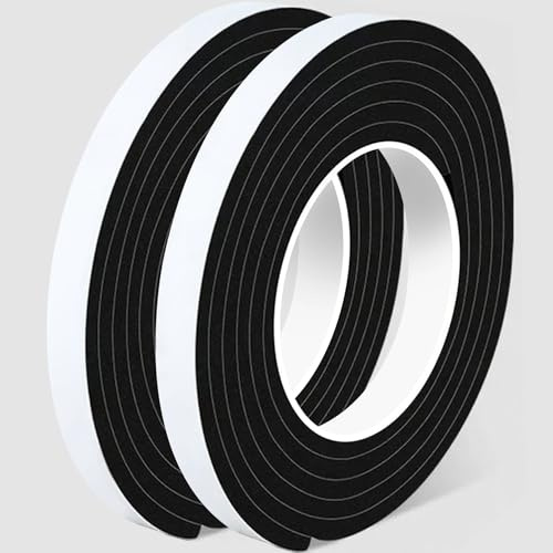 1/2 Inch W x 1/4 Inch T EVA Foam Weather Stripping Tape,Self-Adhesive Seal Tape for Doors & Windows-Draft Blocker,Soundproofing,Waterproof Insulation Foam,2 Rolls Total 33FT Black