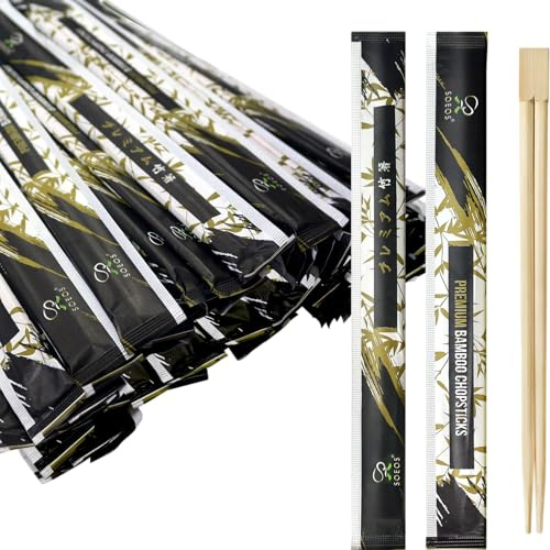 Soeos 50 Chopsticks Disposable Bulk - Natural Wooden Chopsticks & Bamboo Chopstick for Sushi, Takeout, Party - Smooth, Individually Wrapped Single-Use Chopstick (Approx.50 Pairs)