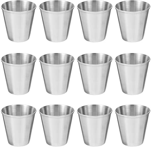 SHINEOFI Bicchierini da Shot in Acciaio Inossidabile 30ml 12 Pezzi | Argento, Portatili e Leggeri, per Whisky e Succo, Adatti a Ktv e Housewarming