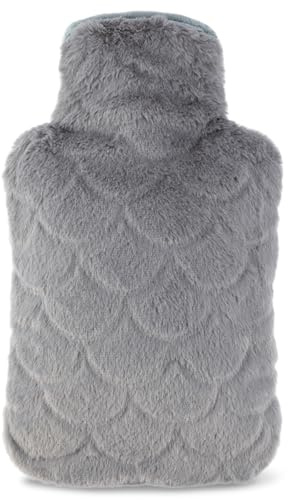 OWOZOI New Model 2025 - Borsa dell'acqua calda con fodera, morbida, con custodia, rivestimento in pelliccia per mani, 2 l, in gomma naturale, per adulti (grigio scuro)