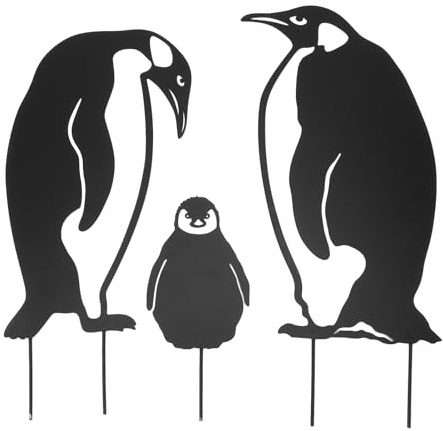 Penguin Family Stake Statue Metall Gartendekoration Lebendige Tier Figur Rasenhof