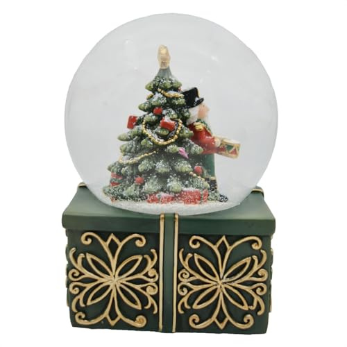 New Nutcracker Snow Globe – Emerald Green Christmas Decoration, Classic Nutcracker Inside Delicate Glass Globe, Festive Tabletop Ornament for Mantel N-12