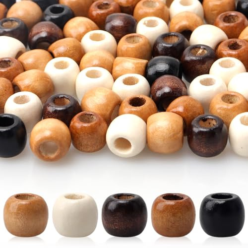 Cheynn 200 Stück Holzperlen mit Große Löcher, Natur Holz Perlen 5 Farben Ovale Perle zum Auffädeln Haarperlen Abstandsperlen zum Basteln Makramee-perlen Für Diy Schmuckherstellung Haarzöpfe Armband