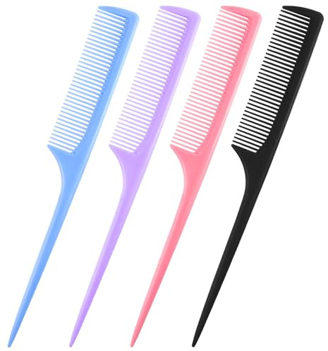 Rat Tail Comb Set, 4PCS Rat Tail Hair Teasing Fine Tooth Combs for Women Men, Detangling Parting Combs for Women, Parting Comb for Backcombing Root Teasing Adding Volume Evening Styling