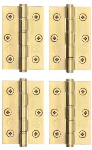 EAI Door Hinges Stainless Steel Washered Butt Door Hinges Fire Rated, 3 Inch / 76mm - PVD Brass Stainless - Pack of 2