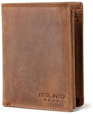 Berliner Bags Geldbörse Herren Oliver Vintage, Leder Hochformat - Braun | Geldbeutel Herren mit 15 Kartenfächern, TÜV-geprüftem RFID-Schutz, Echtleder Brieftasche mit Münzfach für Männer
