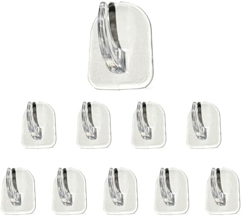 FXNT 10 Pack Clear Self-Adhesive Hooks, Transparent Non-Marking Stick On Hooks, Reusable Heavy-Duty Acrylic Sticky Hooks for Bathroom, Kitchen, Doors, Rental Homes