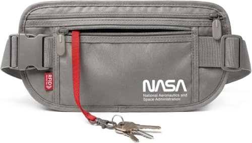 NASA Geldgürtel – RFID-Schutz (13,56 MHz) für Reisepässe – Lunar-Grau