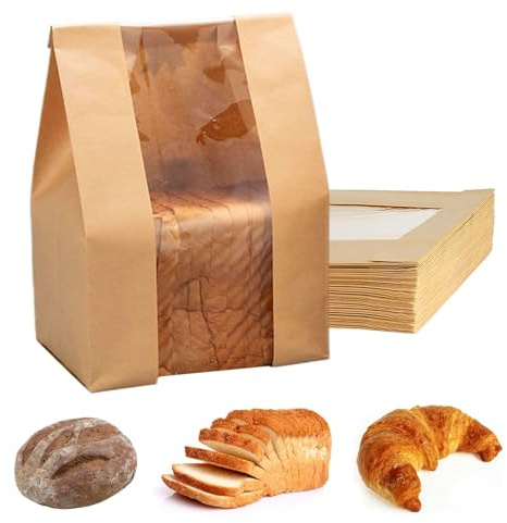 Sacchetti per il pane, 50 pezzi, in carta, con finestra, per panettieri fatti in casa, caffetterie, organizzatori di feste, ristoranti, mercati agricoli, catering, eventi