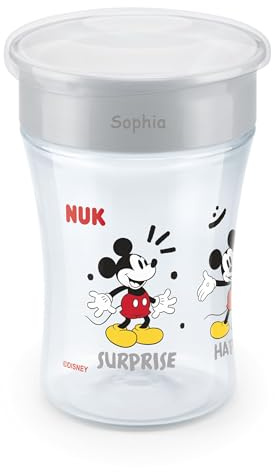 NUK Magic Cup Trinklernbecher mit persönlicher Gravur, auslaufsicherer 360°-Trinkrand, ab 8 Monaten, 230ml, Disney Mickey Mouse (grau)