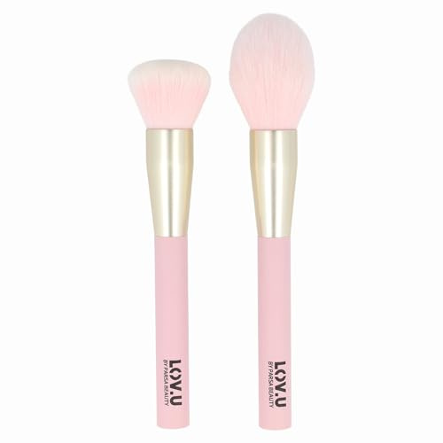 PARSA Beauty LOV.U Gesichtspinselset, Make-up Pinsel für Foundation | Puder & Rouge, 2-teiliges Set, Rosa, Weiche Synthetikborsten, Elegantes Design, Vielseitige Anwendung