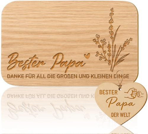 Papa Geschenk, Geburtstagsgeschenk für Vater Frühstücksbrettchen mit Gravur | Geburtstag Weihnachten Vatertag Ostern Valentinstag Danke Geschenk für Bester Papa, Brotzeitbrett Herz Set für Männer