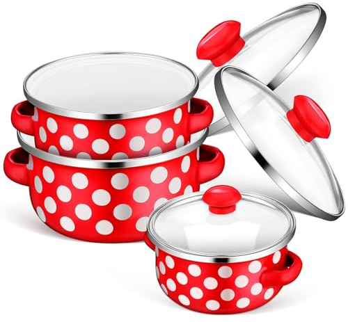 NIYANGLE Set Pentole Smaltate Vintage 3 Pezzi con Doppi Manici, Pentola Piccola Smaltata per Zuppe e Stufati, Resistente Alte Temperature, Compatta per Cucina, Ufficio e Dormitori