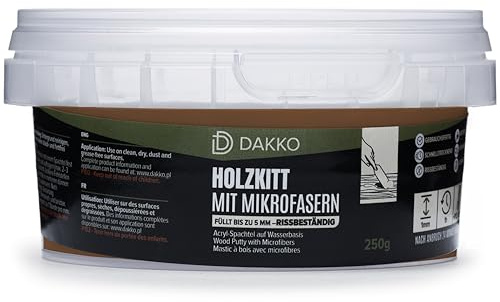DAKKO Masilla para madera 250 g, Nogal oscuro – Masilla reparadora con fibras de bambú para daños y grietas en muebles y puertas, interior y exterior, secado rápido, resistente al agrietamiento