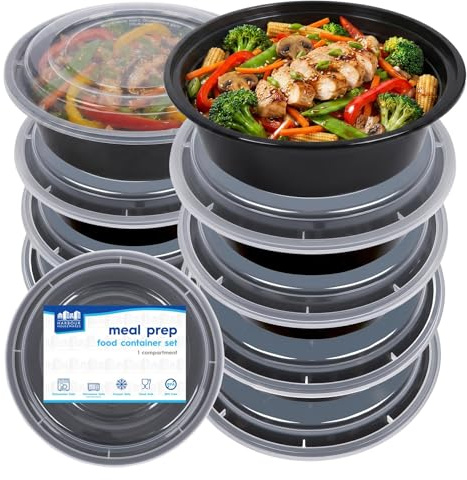 Harbour Housewares Reusable Meal Prep Containers with Lids - Pack of 10, 880ml Round BPA-Free Food Storage Containers, Stackable Microwave, Freezer & Dishwasher Safe Lunch Boxes for Meal Preparation