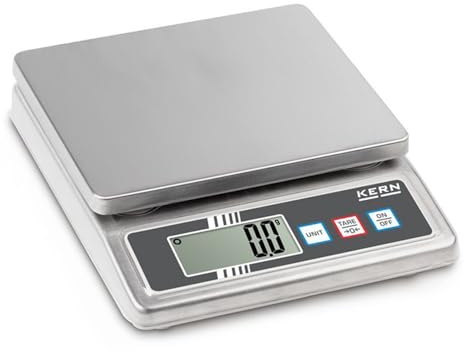 Tischwaage [Kern FOB 5K-3NS] Kompakte Edelstahlwaagen mit Staub- und Spritzwasserschutz IP65, Wägebereich [Max]: 5 kg, Ablesbarkeit [d]: 1 g, Reproduzierbarkeit: 1 g, Linearität: 2 g