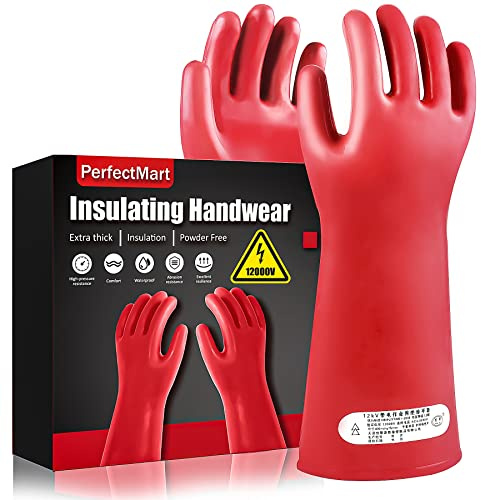 Insulating Gloves For High Voltage Electrical Work 1.8mm-Thickness Protective Gloves Cut & Stab Resistant 12kVAC/22kVDC Max Red Rubber Insulating Handwear For Lineworker Electricians
