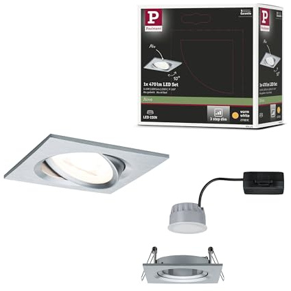 Paulmann Einbauleuchte LED Coin Nova eckig 6,5W Alu 1er-Set schwenkbar 3-Stufen-Dimmbar IP23 sprühwassergeschützt