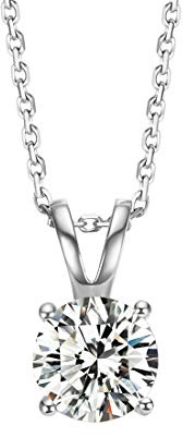 Solide 14 Karat 585 WeißGold Kette mit Moissanite Anhänger (Farben D-E, Reinheit VVS) im Runden Brillantschliff Schmuck für Damen Mädchen - Kettenlänge: 40+5 cm