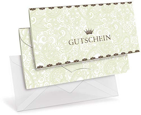 Gutscheinkarten (10 Stück) mit transparenten Briefumschlägen für Ihre Kunden - Geschenkgutscheine für Einzelhandel, Accessoires, Juwelier - DIN lang Faltkarte verschließbar