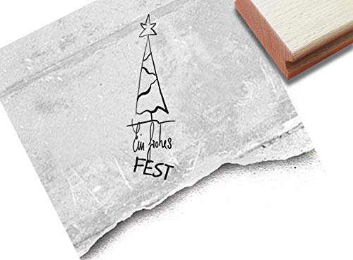 Stempel Weihnachtsstempel Ein frohes Fest mit Baum - Textstempel Weihnachten Karten Geschenkanhänger Basteln Weihnachtsdeko Tischdeko - zAcheR-fineT