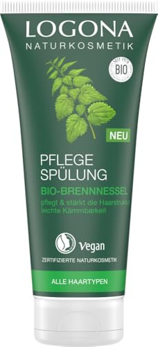 LOGONA Naturkosmetik Pflege Spülung Bio-Brennnessel, Natürlicher Conditioner für jedes Haar, Intensive Pflege für weiche Haare, Verbesserte Kämmbarkeit, Vegan & silikonfrei, 200ml