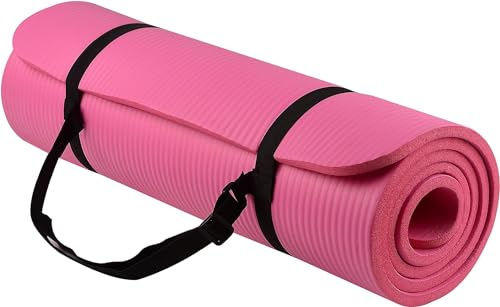 Everyday Essentials Yogamatte mit Tragegurt, extra dick, hohe Dichte, reißfest, 1,27 cm, Rosa
