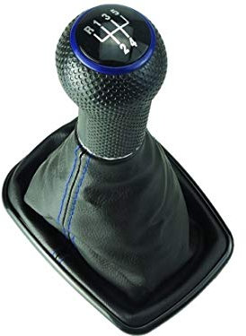 DoLED Schaltsack Schaltknauf schwarzer Rahmen blaue Naht blaue Kappe 5 Gang für 12 mm Schaltgestänge kompatibel/Ersatzteil für Golf 4 Bora