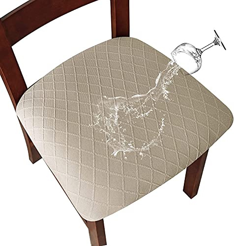 SHENGYIJING Housses de siège extensibles et imperméables en treillis de diamant avec boucle pour chaises de salle à manger, chaises de cuisine (kaki, 2)