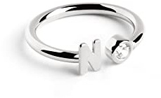 SINGULARU - Anillo Personalizado Letter Diamond Plata - Anillo Ajustable - Plata de Ley 925 con Acabado Baño de Rodio - Talla Unica - Joyas para Mujer - Hecho en España