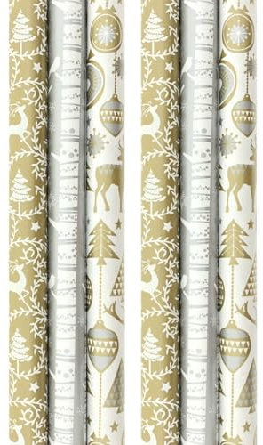 Sortiment Gold und Silber Luxus Weihnachtspapier Geschenkpapier Geschenkpapier - 200 x 70 cm - 6 Rollen
