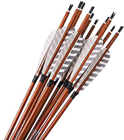 ACCMOS 12 STK Bogenschießen Holzhaut Kohlenstoffpfeil Spine 350 400 500 600 700 ID 6,2 mm Jagdpfeile 4 Stripe Truthahnfeder für Pfeil und Bogen Schießen (32inch, Spine 700)