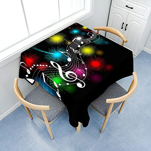 Hearda Tischdecke Abwaschbar Rechteckig, 3D-Musikdruck Polyester Tischdecken Wasserdicht Pflegeleicht Tischtuch mit Tischdeckenklammern für Küche Party Bar (100x140cm,Feuerwerk)